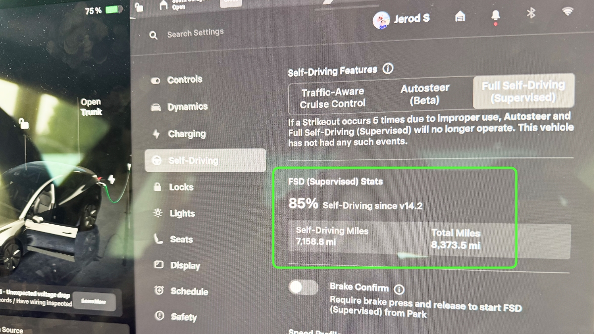 FSD Stats showing 85% Self-Driving since v14.2